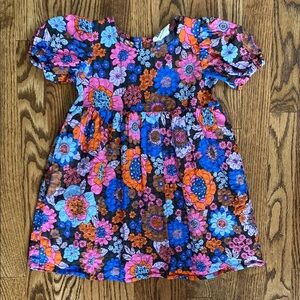 Blue, pink, orange and black floral Cotton On Kids puff sleeve dress, size 3.